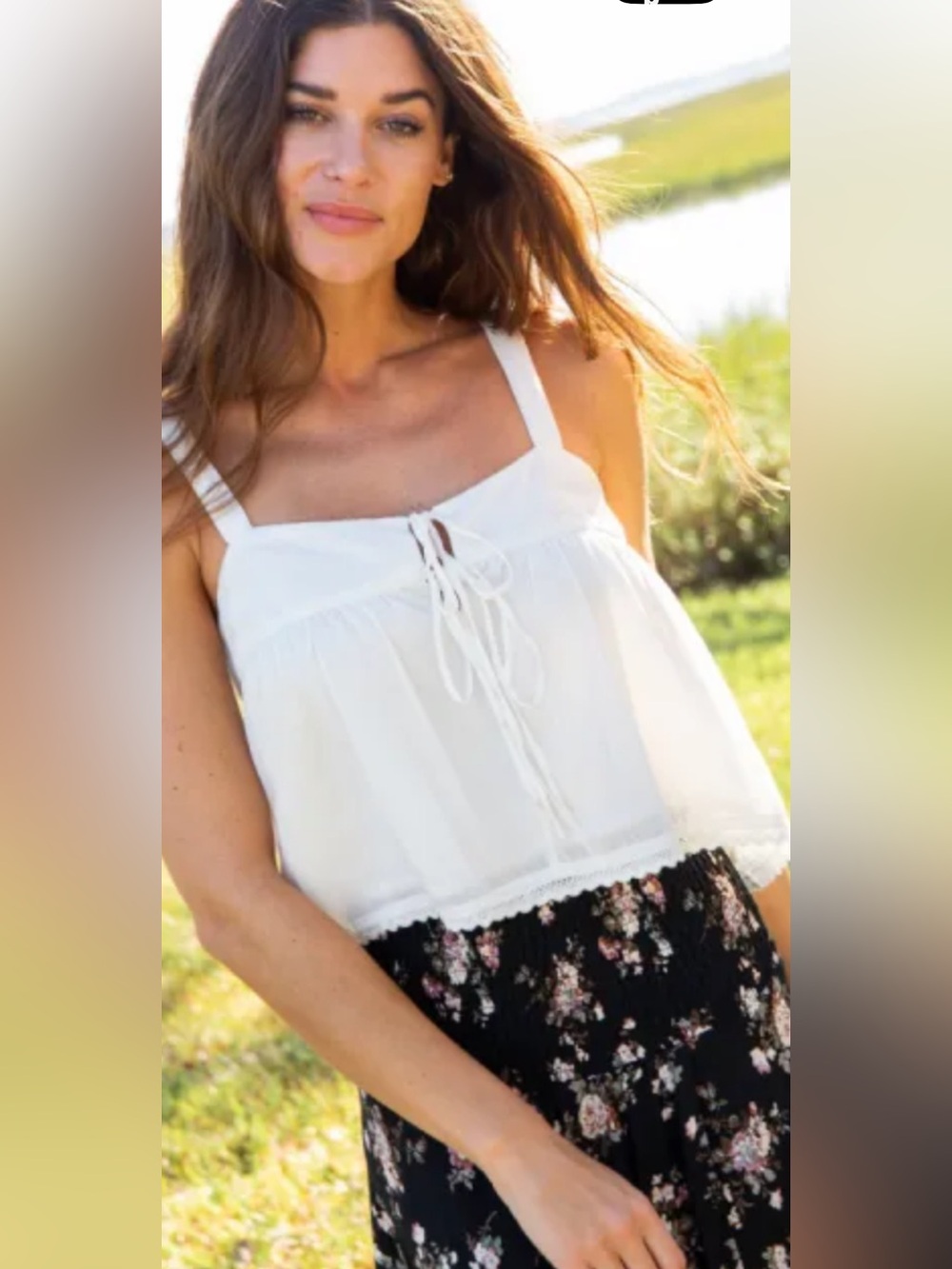 NATURAL LIFE White Tie-Front Cropped Camisole